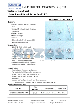 95-21SYGC datasheet - 1.9mm Round Subminiature Lead LED