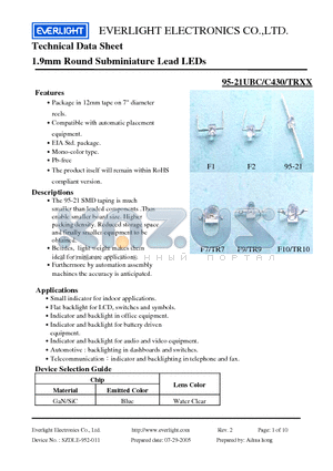 95-21UBC datasheet - 1.9mm Round Subminiature Lead LEDs