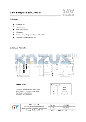 253004B datasheet - SAW Bandpass Filter