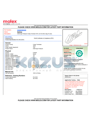 0008500005 datasheet - KK^ High Pressure Crimp Terminal 7879, 22-30 AWG, Bag Tin (Sn)