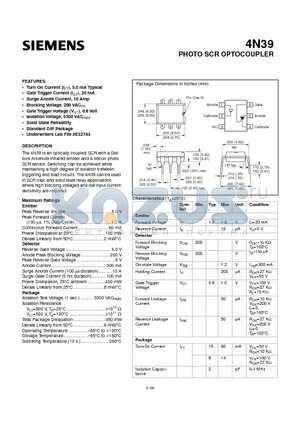 4N39 datasheet - PHOTO SCR OPTOCOUPLER