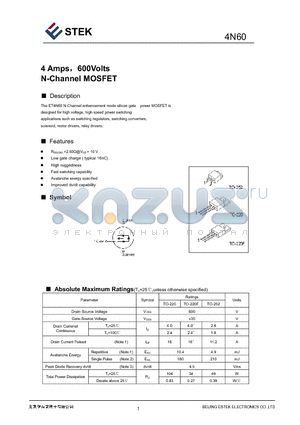 4N60 datasheet - 4 Amps600Volts N-Channel MOSFET
