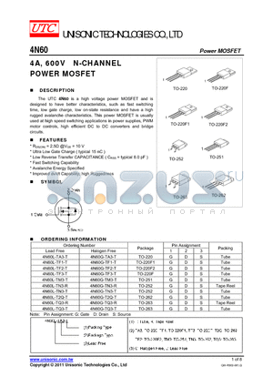 4N60G-TF2-T datasheet - 4A, 600V N-CHANNEL POWER MOSFET