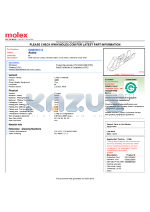 0008550112 datasheet - KK^ Cat Ear Crimp Terminal 4809, 22-30 AWG, Selective Gold, Reel