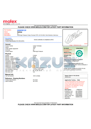 0008550124 datasheet - KK^ High Pressure Crimp Terminal 7879, 22-30 AWG, Reel Selective Gold (Au)