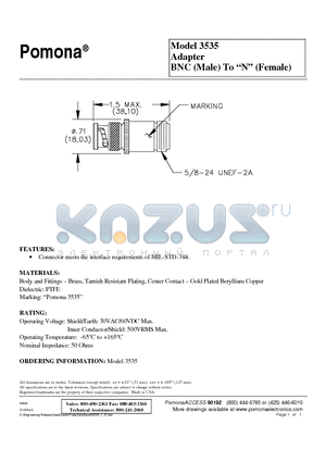 3535 datasheet - Adapter BNC (Male) To N (Female)