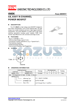 4N65KL-TF3-T datasheet - 4A, 650V N-CHANNEL POWER MOSFET