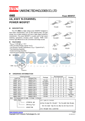 4N65L-TM3-T datasheet - 4 Amps, 650 Volts N-CHANNEL POWER MOSFET