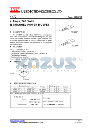 4N70L-TF1-T datasheet - 4 Amps, 700 Volts N-CHANNEL POWER MOSFET