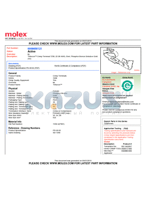 0008650121 datasheet - Trifurcon Crimp Terminal 7258, 22-26 AWG, Reel, Phosphor Bronze Selective Gold (Au)