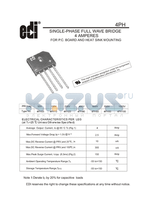 4PH10 datasheet - SINGLE-PHASE FULL WAVE BRIDGE 4 AMPERES FOR P.C. BOARD AND HEAT SINK MOUNTING