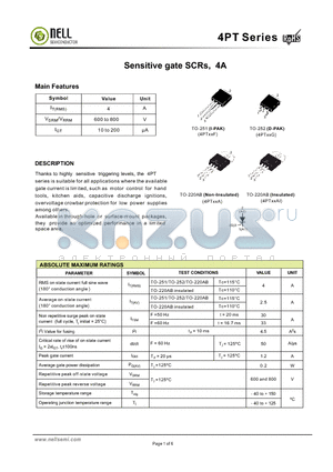 4PT06A-08 datasheet - Sensitive gate SCRs, 4A