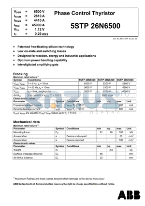 5STP26N6500 datasheet - Phase Control Thyristor