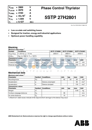 5STP27H2601 datasheet - Phase Control Thyristor