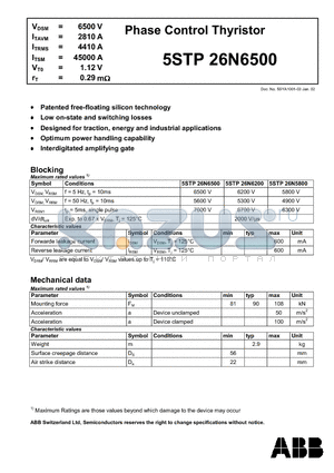 5STP26N6200 datasheet - Phase Control Thyristor
