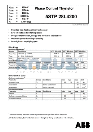 5STP28L3600 datasheet - Phase Control Thyristor