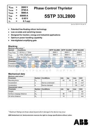 5STP33L2200 datasheet - Phase Control Thyristor