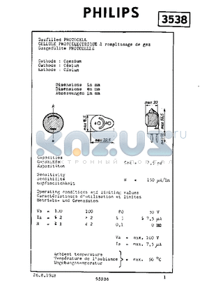 3538 datasheet - GASFILLED PHOTOCELL