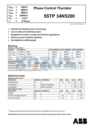 5STP34N5200 datasheet - Phase Control Thyristor