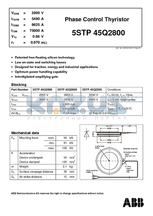 5STP45Q2200 datasheet - Phase Control Thyristor