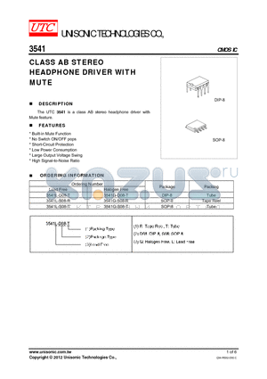 3541 datasheet - CLASS AB STEREO HEADPHONE DRIVER WITH MUTE