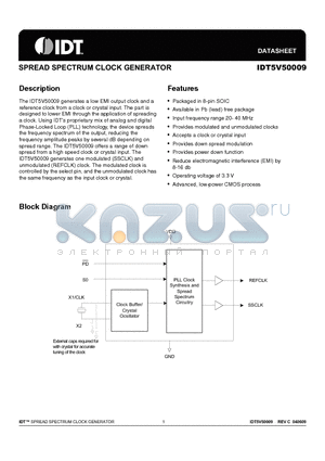 5V50009DCG datasheet - SPREAD SPECTRUM CLOCK GENERATOR