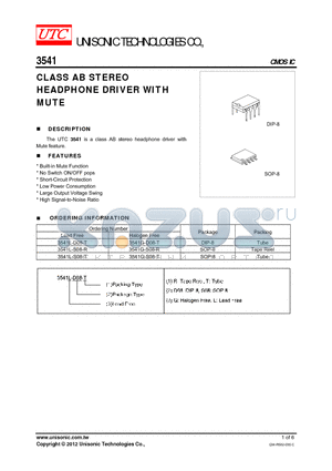 3541G-S08-R datasheet - CLASS AB STEREO HEADPHONE DRIVER WITH MUTE