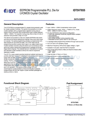 5V7855-DPK datasheet - EEPROM Programmable PLL Die for LVCMOS Crystal Oscillator