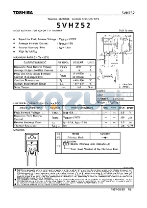 5VHZ52 datasheet - SILICON DIFFUSED TYPE (MOST SUITABLE FOR COLOR T.V DAMPER)