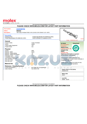 35420-9702 datasheet - Tab Crimp Terminal 35420, AVS (CAVS) 0.30-0.50mmb (.012-.020