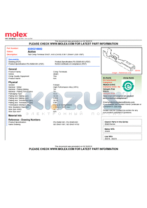 35421-6802 datasheet - Tab Crimp Terminal 35421, AVS (CAVS) 0.50-1.25mmb (.020-.050