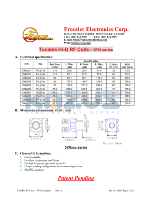 5YN204 datasheet - Tunable Hi-Q RF Coils