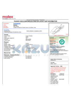 35438-8000 datasheet - Contact Terminal for PT Bulb Socket, 0.5-0.85mmb; Wire