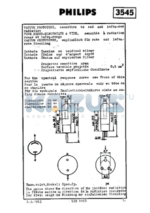 3545 datasheet - VACUUM PHOTOTUBE