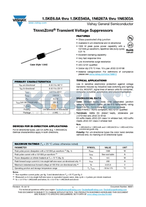 1.5KE300CA-E3-54 datasheet - TRANSZORB^ Transient Voltage Suppressors