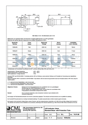 1935X235 datasheet - LED Indicator 14mm Standard Bezel with Protection Tube