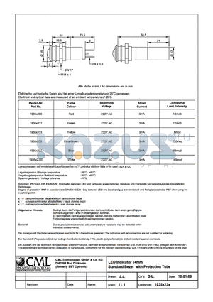 1935X231 datasheet - LED Indicator 14mm Standard Bezel with Protection Tube