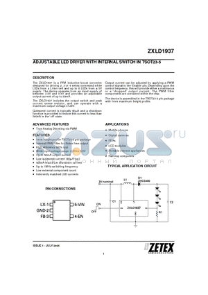 1937 datasheet - ADJUSTABLE LED DRIVER WITH INTERNAL SWITCH IN TSOT23-5