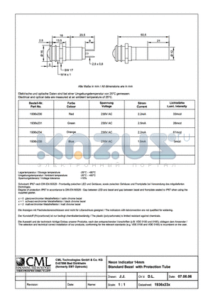 1936X234 datasheet - NEON Indicator 14mm Standard Bezel with Protection Tube