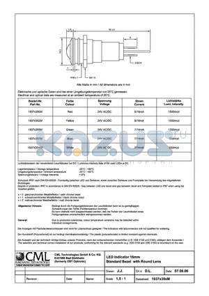 1937X355M datasheet - LED Indicator 16mm Standard Bezel with Round Lens