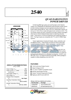 2540 datasheet - QUAD DARLINGTON POWER DRIVER