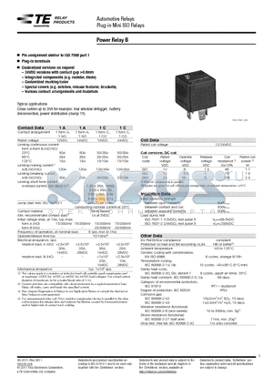 5-1904014-1 datasheet - Power Relay B Plug-in Mini ISO Relays Automotive Relays