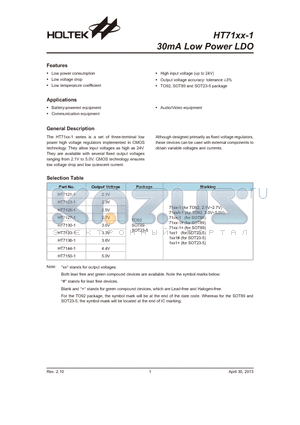 7130A-1 datasheet - 30mA Voltage Regulator