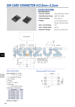 254116MA datasheet - SIM CARD CONNECTOR H:2.0mm~5.5mm