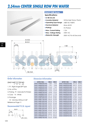 254211MR datasheet - 2.54mm CENTER SINGLE ROW PIN WAFER