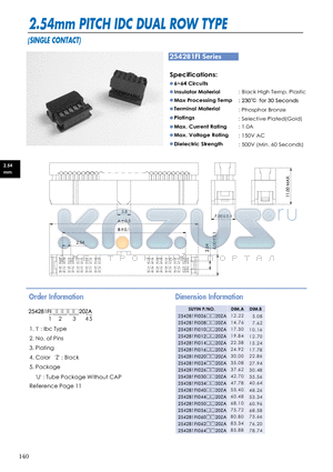 254281FI datasheet - 2.54mm PITCH IDC DUAL ROW TYPE