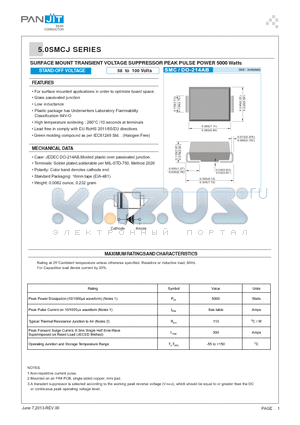 5.0SMCJ datasheet - SURFACE MOUNT TRANSIENT VOLTAGE SUPPRESSOR PEAK PULSE POWER 5000 Watts