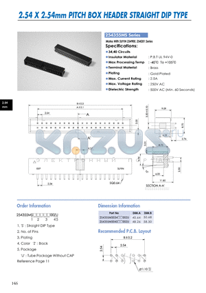 254355MS datasheet - 2.54 X 2.54mm PITCH BOX HEADER STRAIGHT DIP TYPE