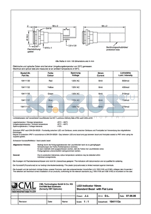 19411137 datasheet - LED Indicator 16mm Standard Bezel with Flat Lens