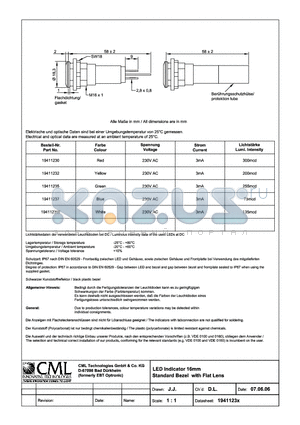 19411230 datasheet - LED Indicator 16mm Standard Bezel with Flat Lens